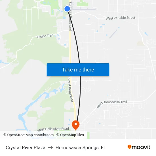 Crystal River Plaza to Homosassa Springs, FL map