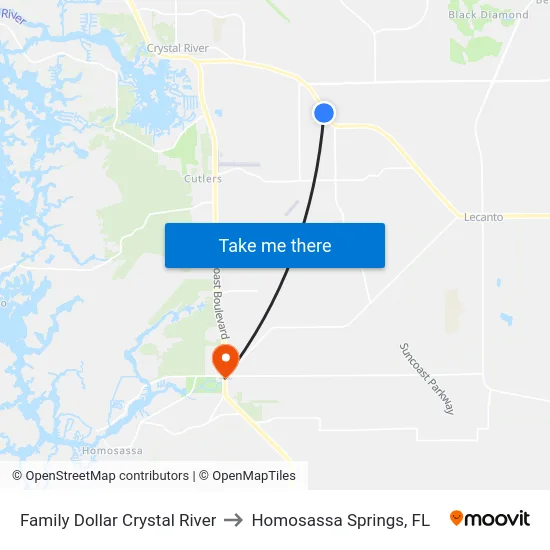 Family Dollar Crystal River to Homosassa Springs, FL map