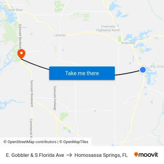 E. Gobbler & S Florida Ave to Homosassa Springs, FL map