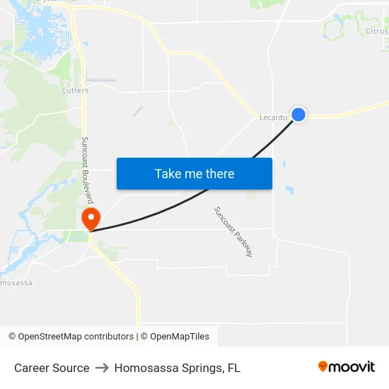 Career Source to Homosassa Springs, FL map