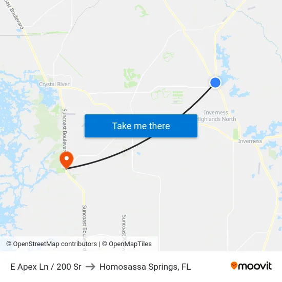 E Apex Ln / 200 Sr to Homosassa Springs, FL map