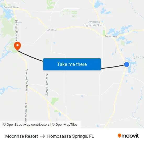 Moonrise Resort to Homosassa Springs, FL map