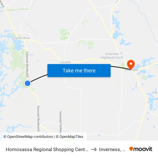 Homosassa Regional Shopping Center to Inverness, FL map