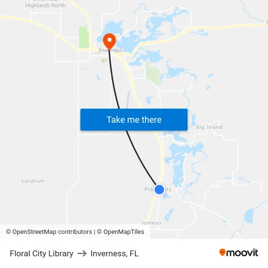 Floral City Library to Inverness, FL map