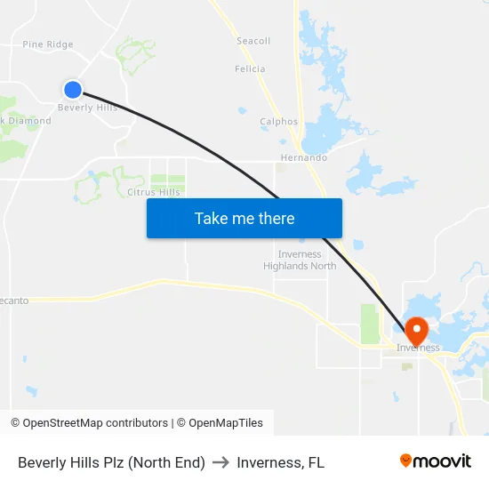 Beverly Hills Plz (North End) to Inverness, FL map