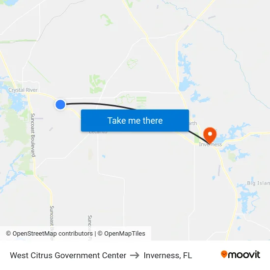 West Citrus Government Center to Inverness, FL map
