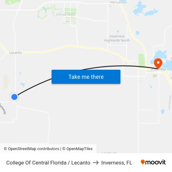 College Of Central Florida / Lecanto to Inverness, FL map
