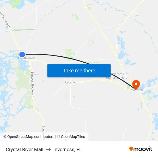 Crystal River Mall to Inverness, FL map
