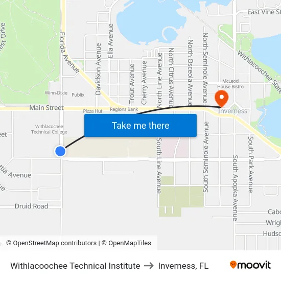 Withlacoochee Technical Institute to Inverness, FL map