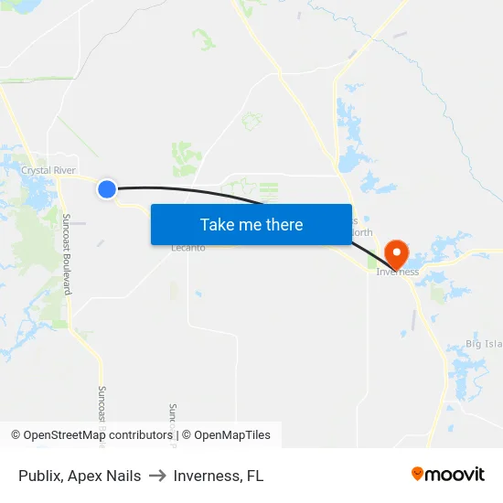 Publix, Apex Nails to Inverness, FL map
