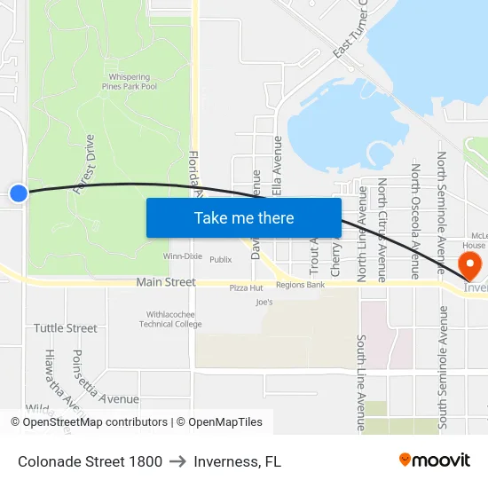 Colonade Street 1800 to Inverness, FL map