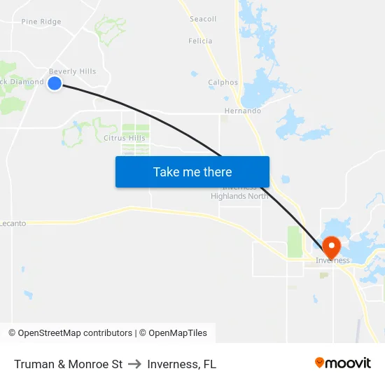 Truman & Monroe St to Inverness, FL map