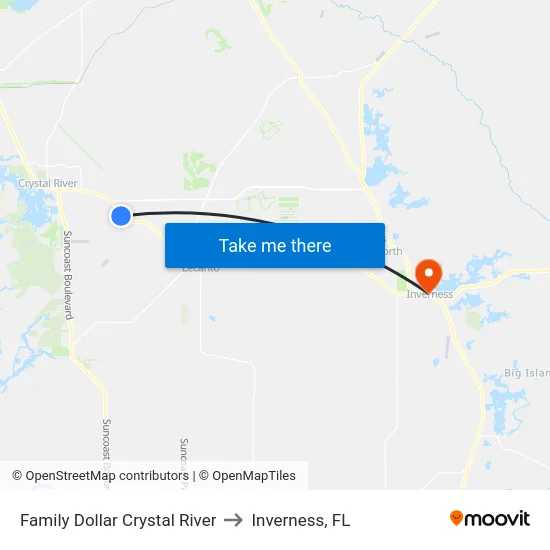 Family Dollar Crystal River to Inverness, FL map