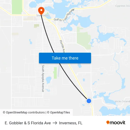 E. Gobbler & S Florida Ave to Inverness, FL map