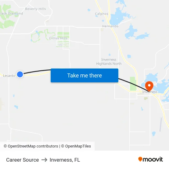Career Source to Inverness, FL map