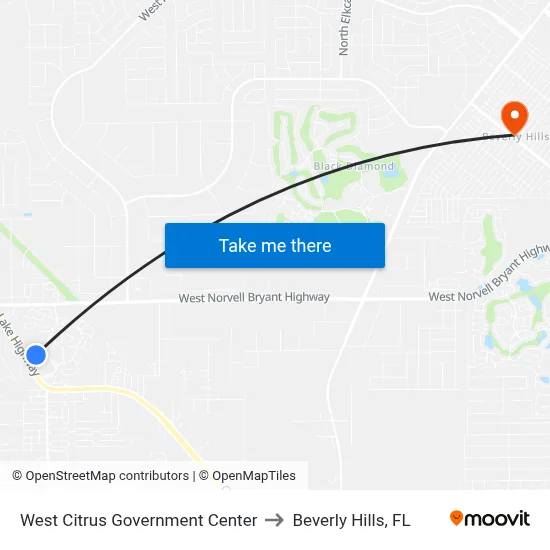 West Citrus Government Center to Beverly Hills, FL map