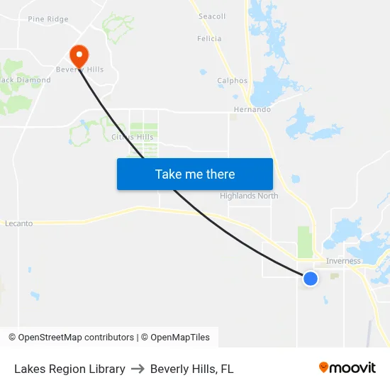 Lakes Region Library to Beverly Hills, FL map