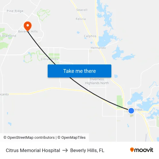 Citrus Memorial Hospital to Beverly Hills, FL map