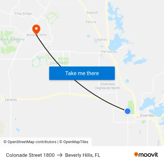 Colonade Street 1800 to Beverly Hills, FL map
