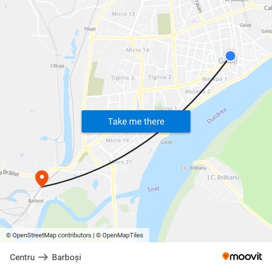 Centru to Barboși map