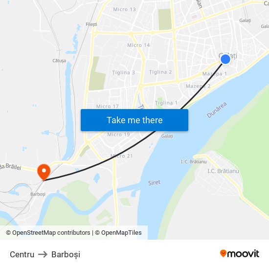 Centru to Barboși map