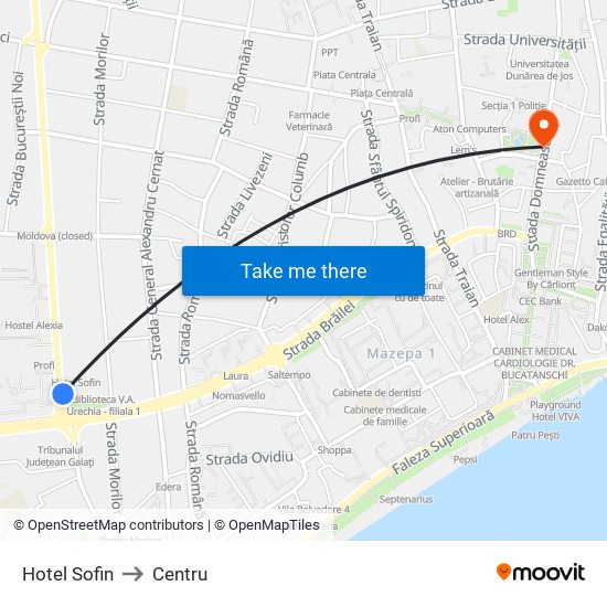 Hotel Sofin to Centru map