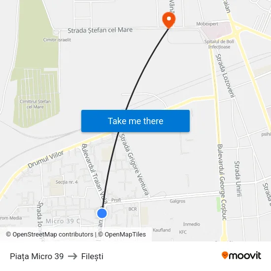 Piața Micro 39 to Filești map
