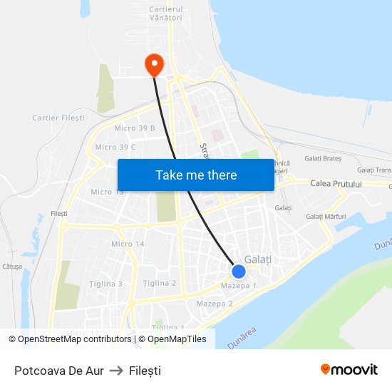 Potcoava De Aur to Filești map