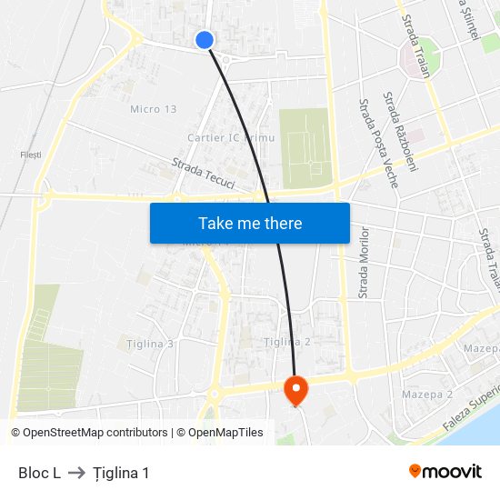 Bloc L to Țiglina 1 map