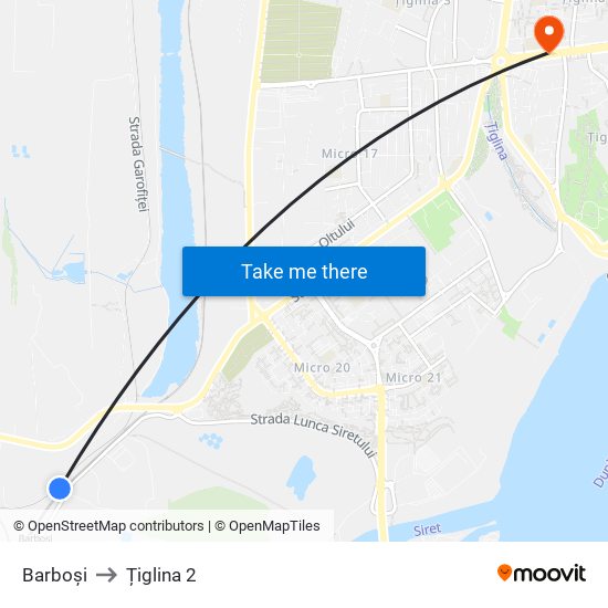 Barboși to Țiglina 2 map