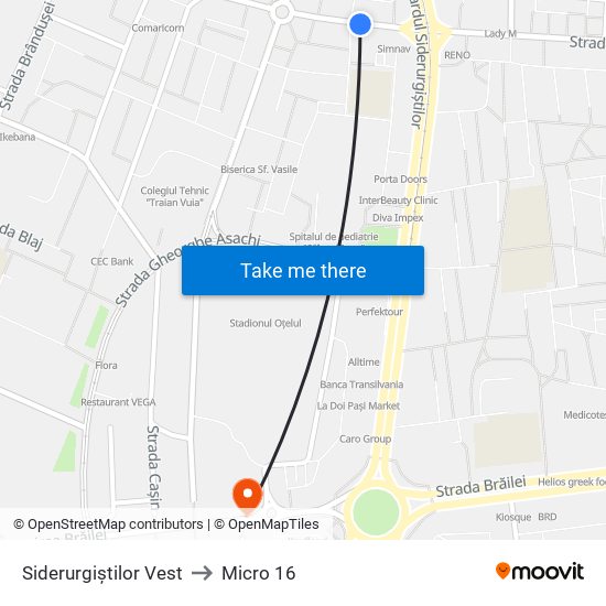 Siderurgiștilor Vest to Micro 16 map