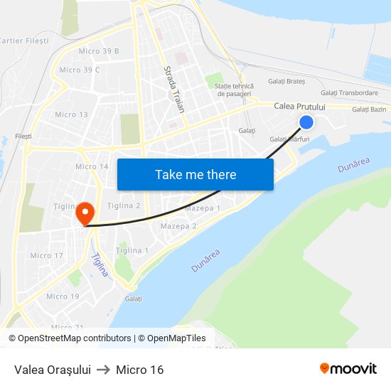 Valea Oraşului to Micro 16 map