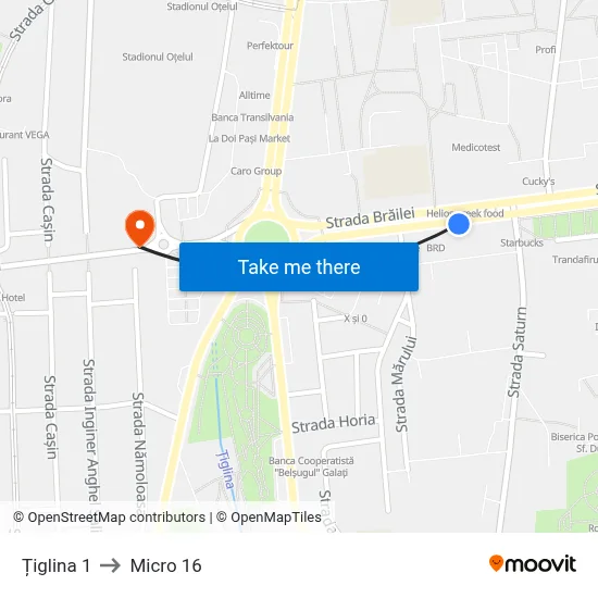 Țiglina 1 to Micro 16 map