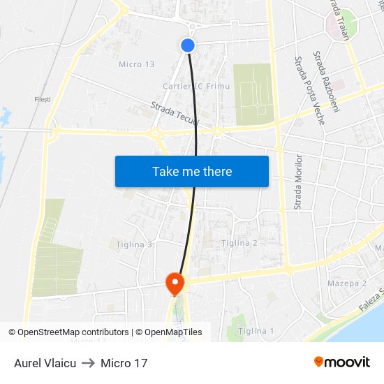 Aurel Vlaicu to Micro 17 map