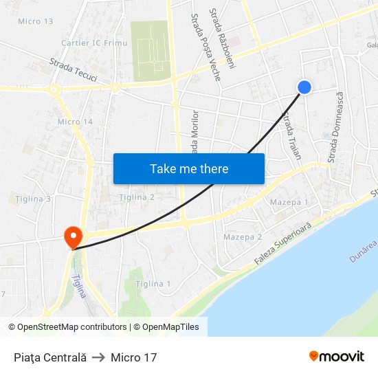Piaţa Centrală to Micro 17 map
