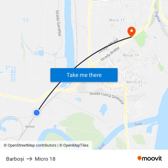 Barboși to Micro 18 map