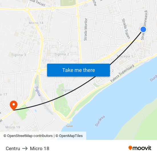 Centru to Micro 18 map