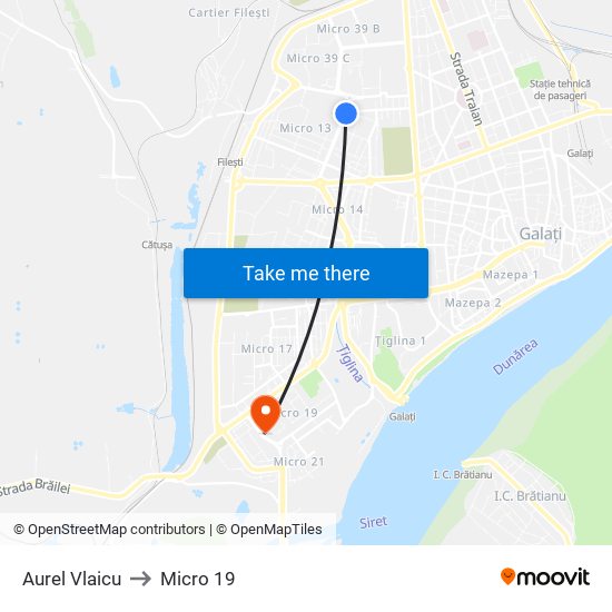 Aurel Vlaicu to Micro 19 map
