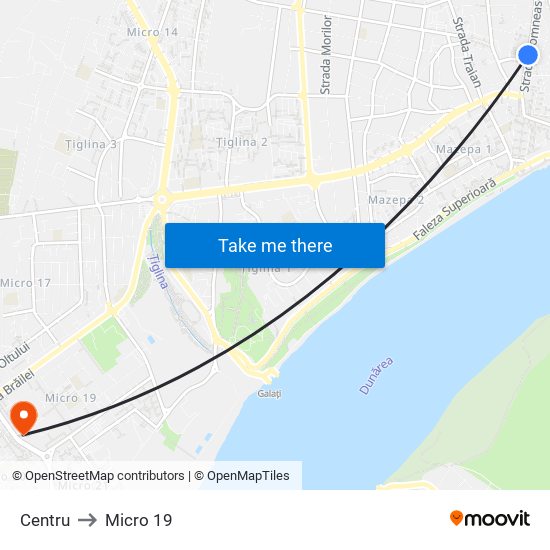 Centru to Micro 19 map