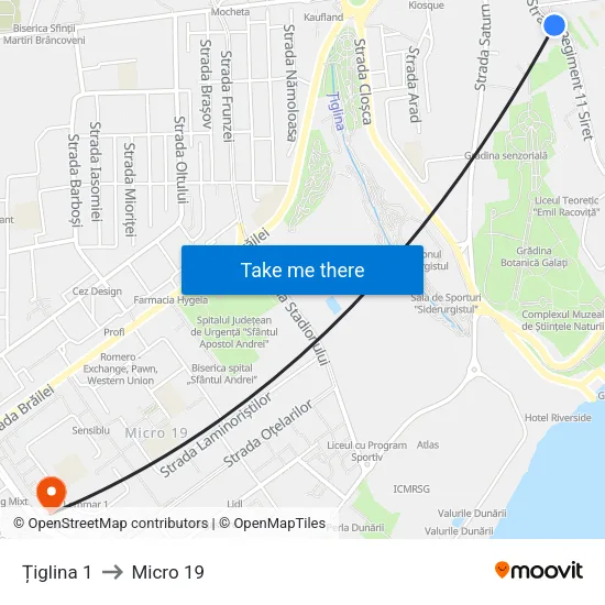 Țiglina 1 to Micro 19 map