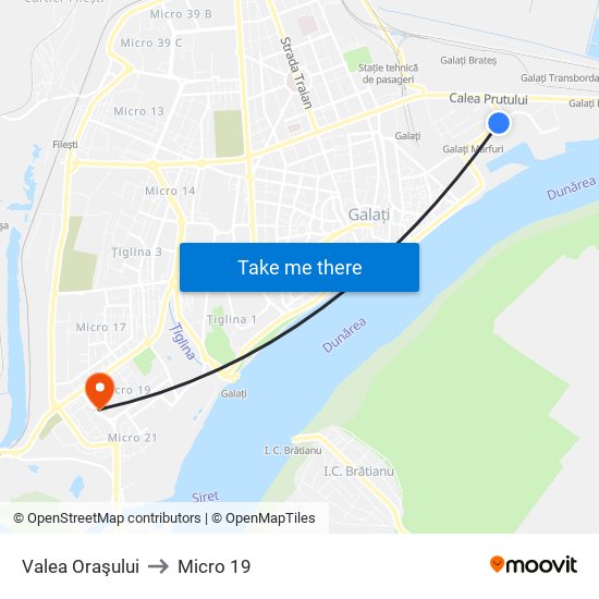 Valea Oraşului to Micro 19 map