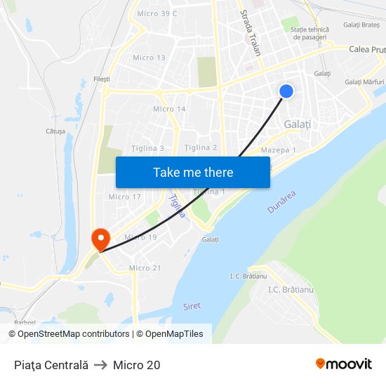 Piaţa Centrală to Micro 20 map
