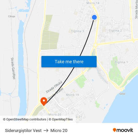 Siderurgiștilor Vest to Micro 20 map
