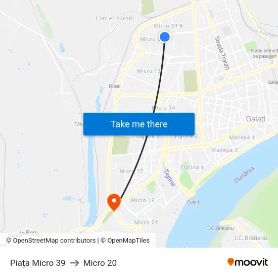 Piața Micro 39 to Micro 20 map