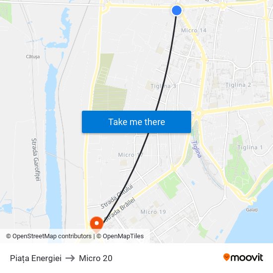 Piața Energiei to Micro 20 map