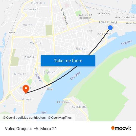 Valea Oraşului to Micro 21 map