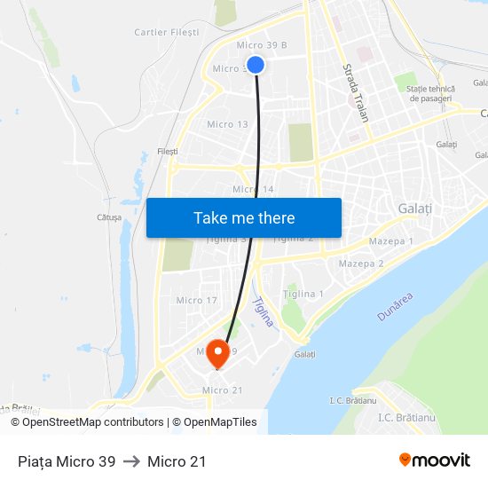 Piața Micro 39 to Micro 21 map