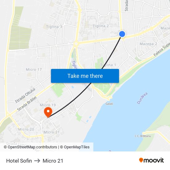 Hotel Sofin to Micro 21 map
