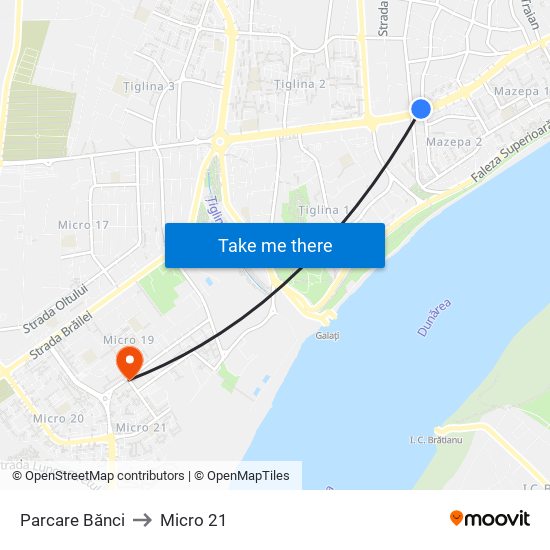 Parcare Bănci to Micro 21 map