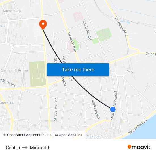 Centru to Micro 40 map
